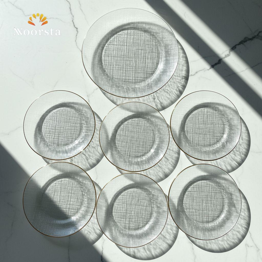 طقم جاتوه زجاج بيور 7 قطع بإطار دهبي - Elegant 7-Piece Textured Glass Dessert Set - Noorsta