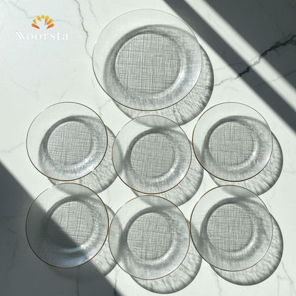 طقم جاتوه زجاج بيور 7 قطع بإطار دهبي - Elegant 7-Piece Textured Glass Dessert Set - Noorsta