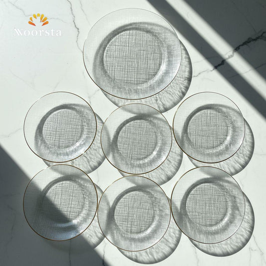 طقم جاتوه زجاج بيور 7 قطع بإطار دهبي - Elegant 7-Piece Textured Glass Dessert Set - Noorsta