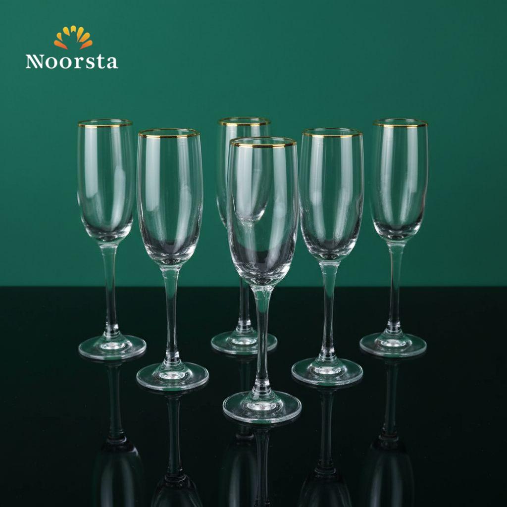 Eternal Gold-Rimmed Crystal Glass Flute Set - 6 Pieces