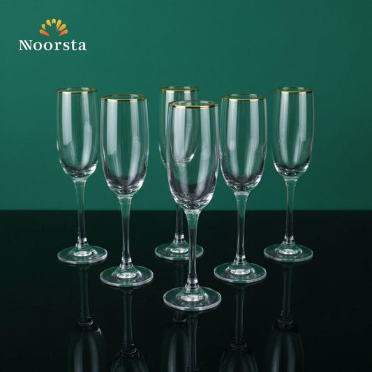 Eternal Gold-Rimmed Crystal Glass Flute Set - 6 Pieces