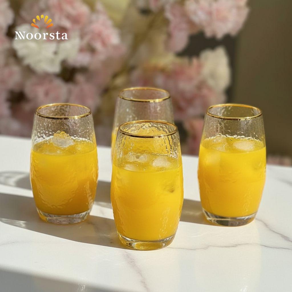 طقم أكواب زجاجية بتصميم 'غلاسيير' المطرّق وحافة ذهبية - 6 قطع