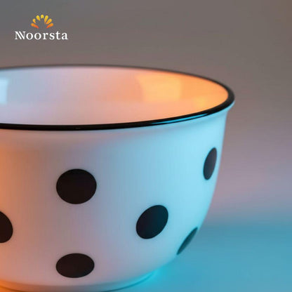 طقم بولات شوربة بورسلين منقط أبيض في أسود - Chic Black and White Polka Dot Porcelain Soup Bowl Set - Noorsta