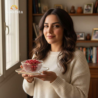 Aurelia Gold-Rimmed Fluted Glass Dessert Set - Square Edition