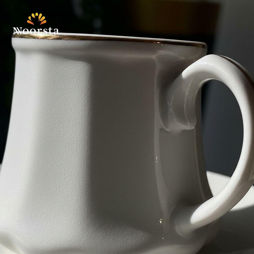 Royal Fluted White Porcelain Turkish Coffee Cup & Saucer Set with Gold Rim