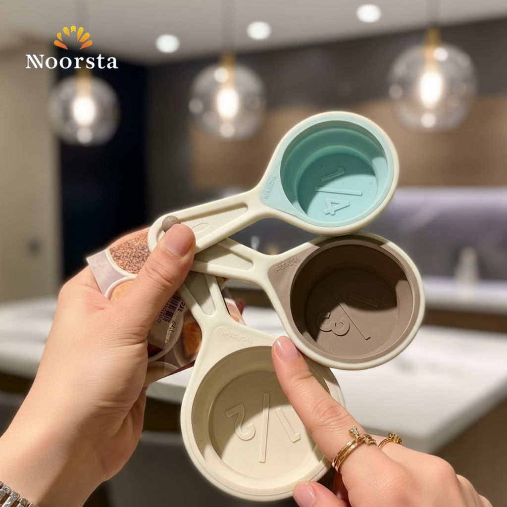 طقم معايير سيليكون 3 قطع عملي جدا للمطبخ - Premium 3-Piece Collapsible Silicone Measuring Cups - Noorsta