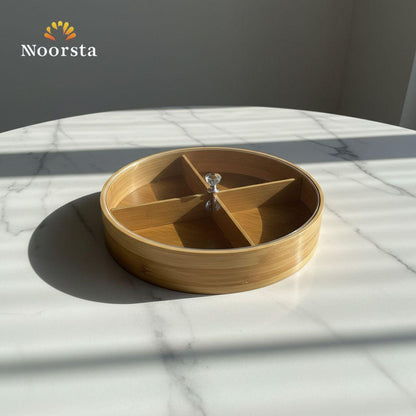 بوكس تسالي خشب بامبو 4 خانات بغطاء إكليريك شيك جدا - Premium Bamboo 4-Compartment Snack Box with Acrylic Lid - Noorsta