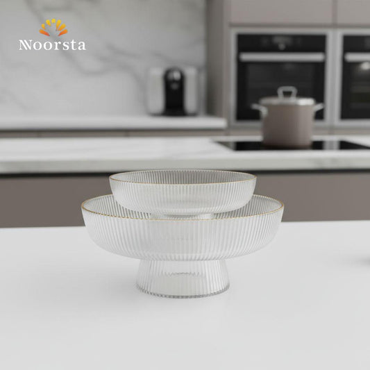 Luminous Ribbed Glass Two-Tier Serving Stand with Gold Rim