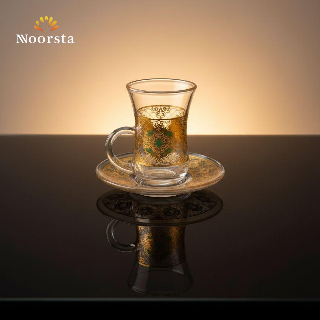 طقم استكانة قهوة وشاي زجاجي 12 قطعة - Authentic Arabesque Glass Istikan Set 12 Pieces - Noorsta