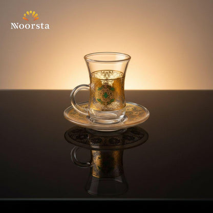 طقم استكانة قهوة وشاي زجاجي 12 قطعة - Authentic Arabesque Glass Istikan Set 12 Pieces - Noorsta