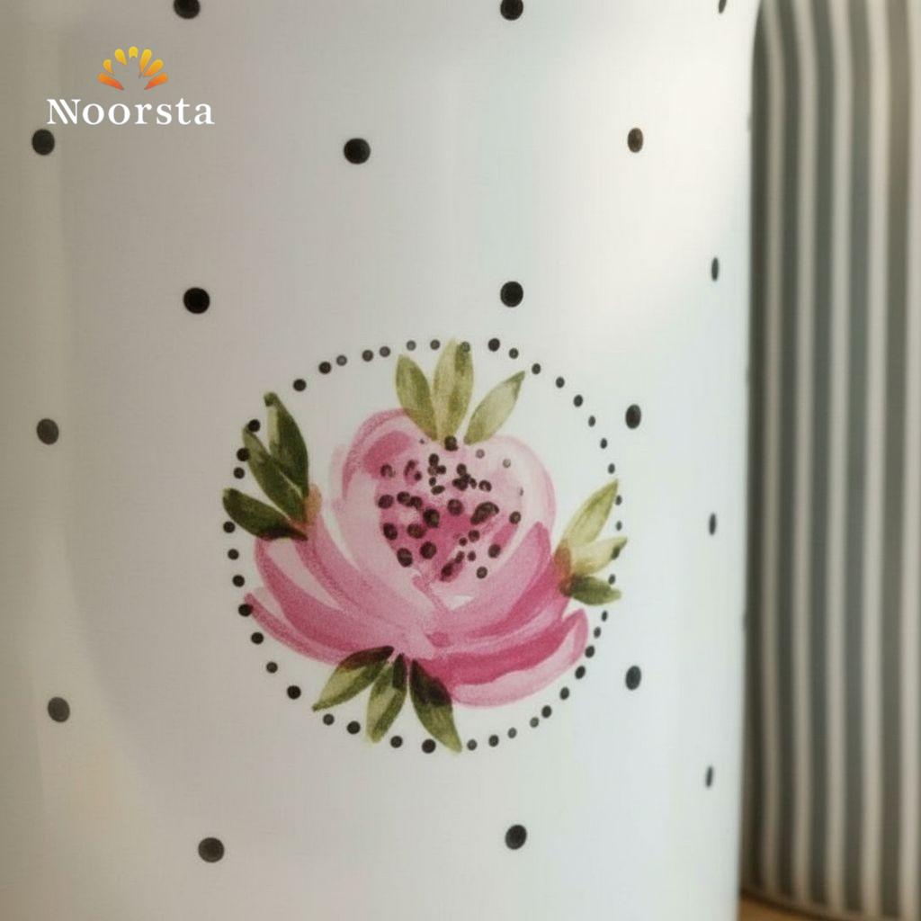 طقم علب شاي وسكر وقهوة سيراميك شيك لتنظيم المطبخ - Chic Floral Ceramic Tea Coffee Sugar Canister Set with Wooden Tray - Noorsta