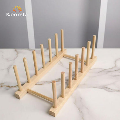Nordic Minimalist Natural Wood Plate Rack & Kitchen Organizer