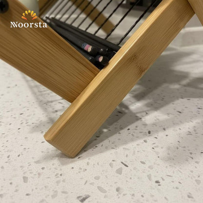 Zenith Foldable Bamboo & Black Wire Dish Drying Rack