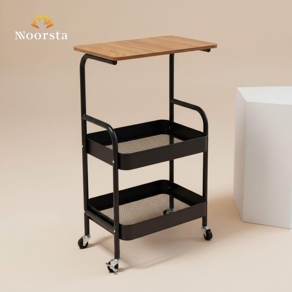 The Artisan Rolling Utility Cart & Side Table - Wood & Metal Edition