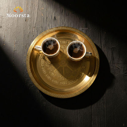 صينية تقديم نحاس جولد مزخرفة للضيافة - Elegant Engraved Gold Copper Serving Tray - Noorsta