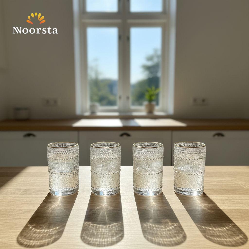 طقم كوبايات شوب زجاج محبب حراري 6 قطع - Premium Textured Heat-Resistant Glass Cup Set - Noorsta