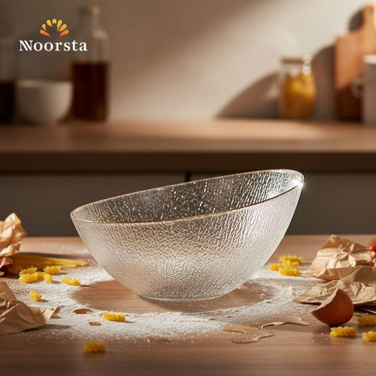 Glacial Gold-Rimmed Textured Glass Slanted Bowl Set