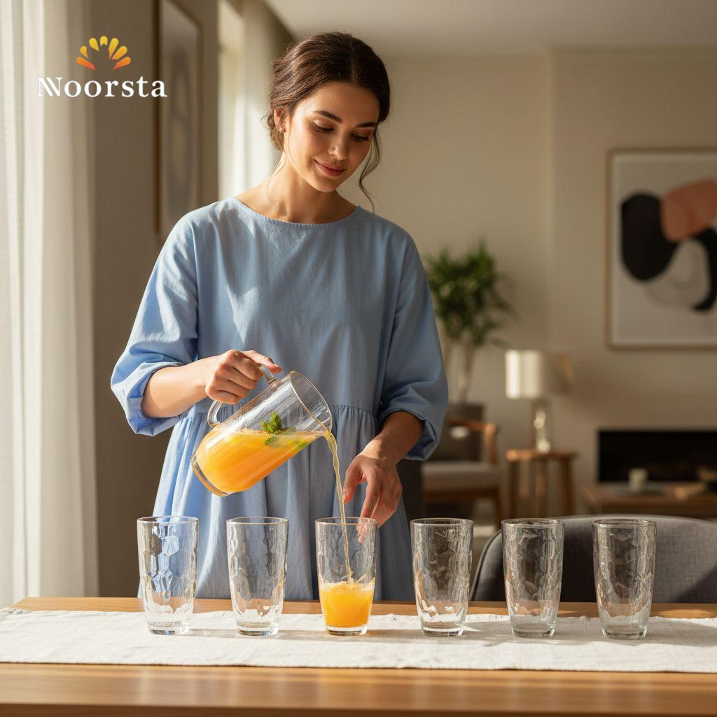طقم شوبات زجاج شيك للعصير والميه - Modern Geometric Glass Tumbler Set - Noorsta
