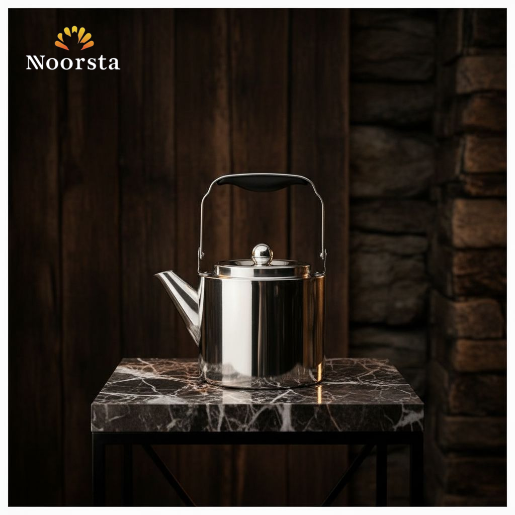براد شاي استانلس شيك بلمسة دهبي وفضي - Premium Pure Stainless Steel Teapot with Infuser - Noorsta