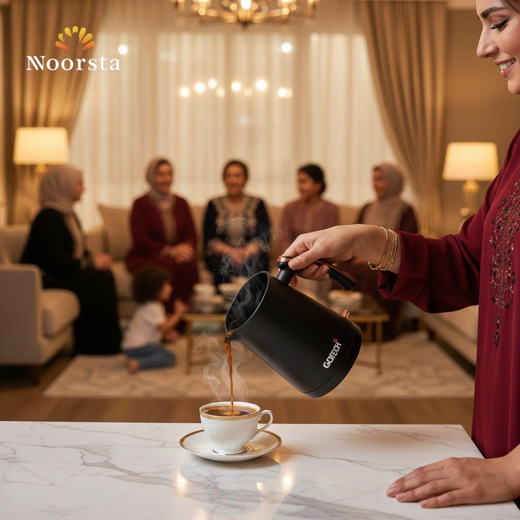 كاتل كهربائي سريع التحضير للقهوة والشاي - Modern Matte Black and Copper Electric Kettle by Gotech - Noorsta