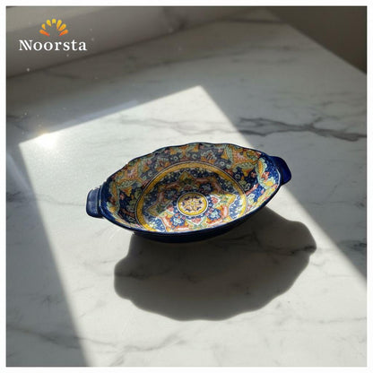 طاجن بورسلين اندلسي شيك لتقديم الأكل - Authentic Andalusian Porcelain Deep Oval Serving Dish - Noorsta