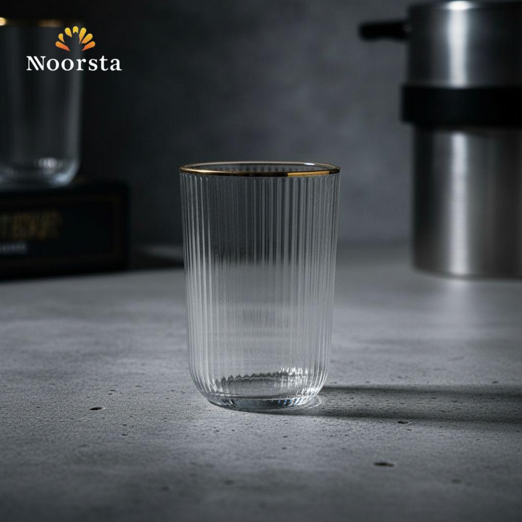 طقم أكواب زجاج مضلع فاخر بحافة ذهبية