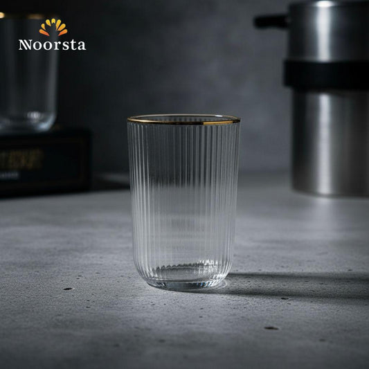 طقم أكواب زجاج مضلع فاخر بحافة ذهبية