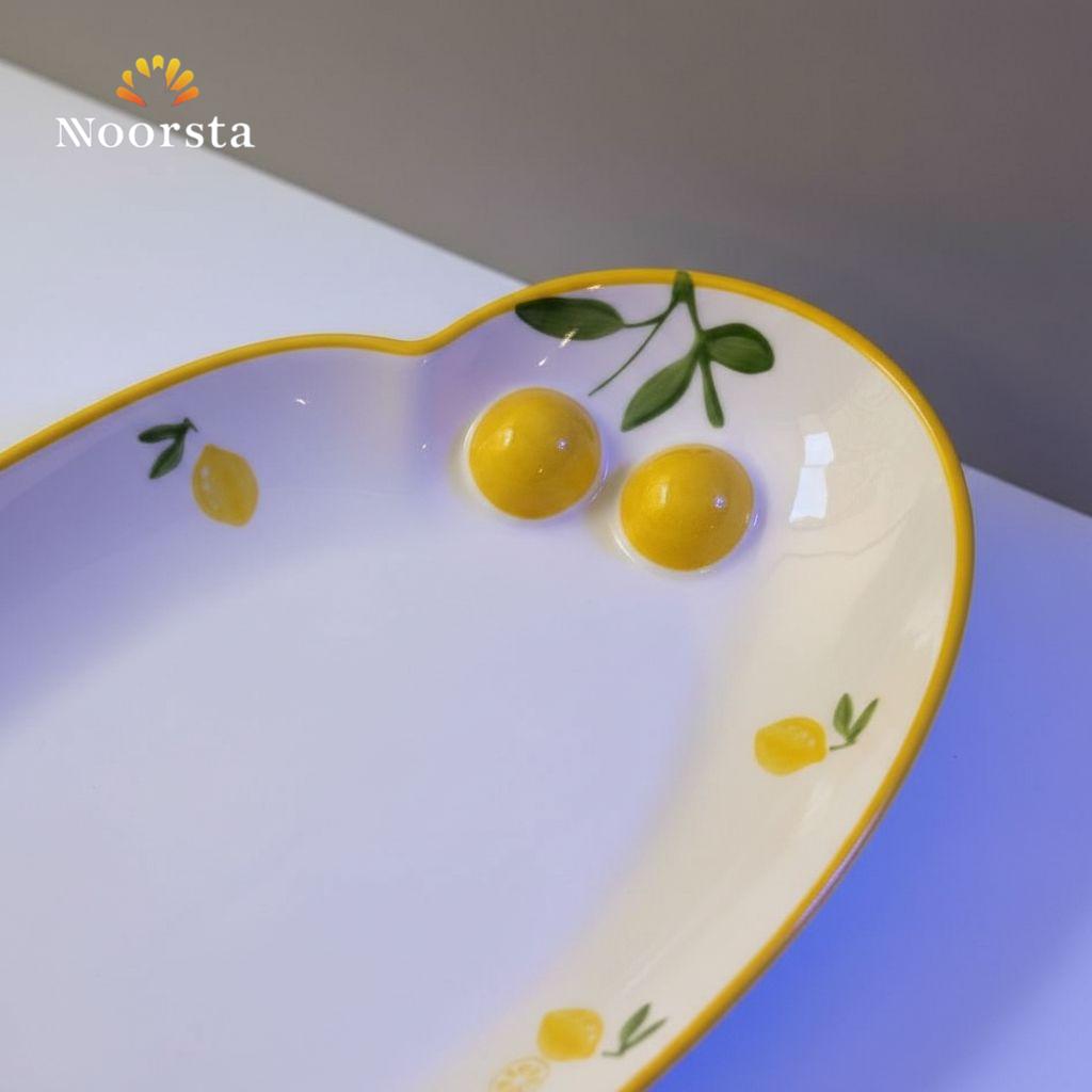سيرفيس تقديم بورسلين شيك شكل ليمون لعزوماتك - Chic Embossed Lemon Porcelain Serving Platter - Noorsta