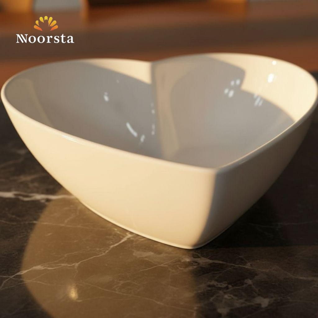 طقم طواجن بورسلين حراري على شكل قلب لتقديمات الضيوف - Elegant White Porcelain Heart-Shaped Baking Dish Set - Noorsta