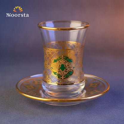 طقم استكانة قهوة وشاي زجاجي 12 قطعة - Authentic Arabesque Glass Istikan Set 12 Pieces - Noorsta