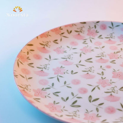 طبق تقديم بورسلين شيك للحلويات والفاكهة - Elegant Floral Porcelain Serving Plate - Noorsta