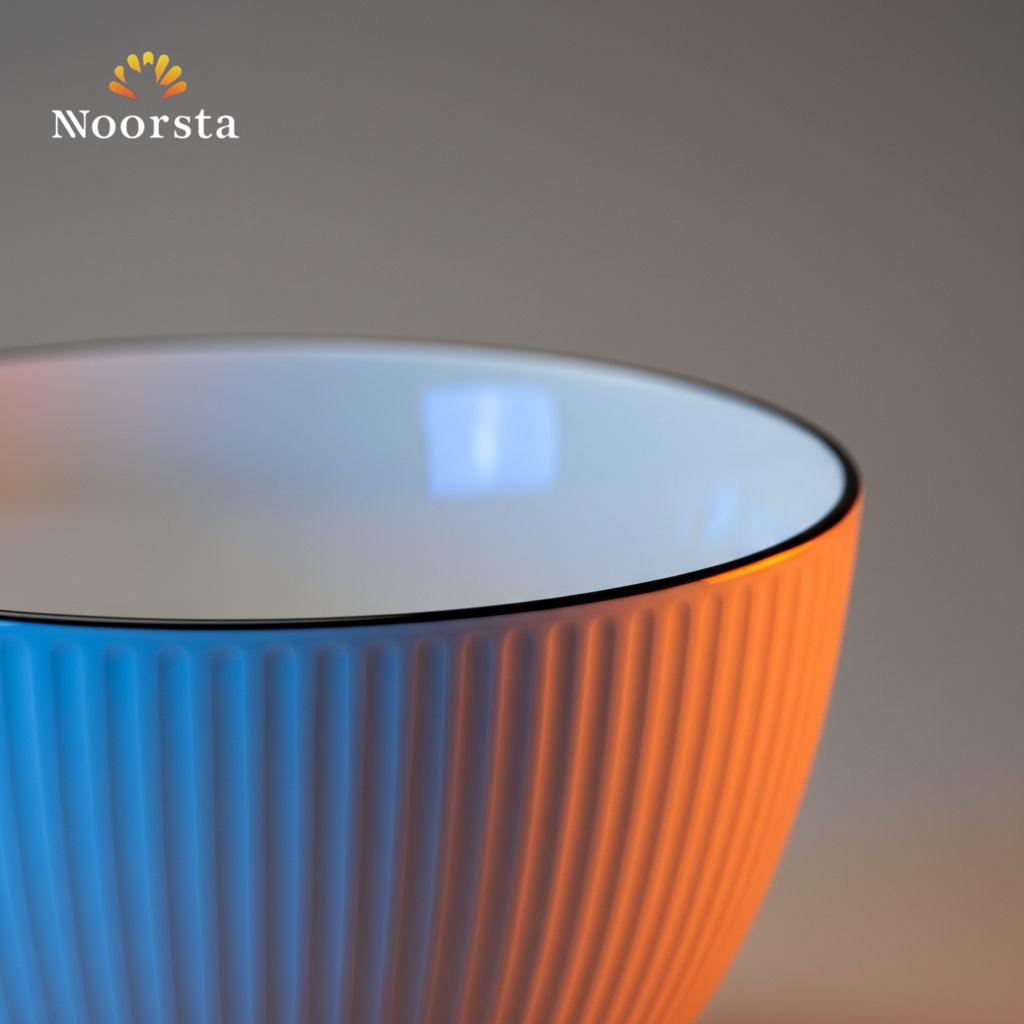 طقم بولات حلويات بورسلين شيك لتقديم الرز بلبن وأم علي - Elegant 6-Piece White Ribbed Porcelain Dessert Bowl Set - Noorsta