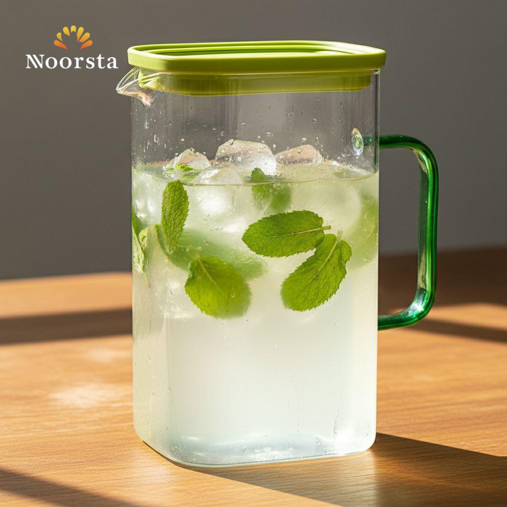 Verde Modern Borosilicate Glass Pitcher with Green Lid & Handle