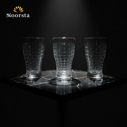 طقم شوب زجاج مودرن 3 قطع بتصميم محفور شيك جدا - Modern Diamond-Cut Glass Tumbler Set of 3 - Noorsta