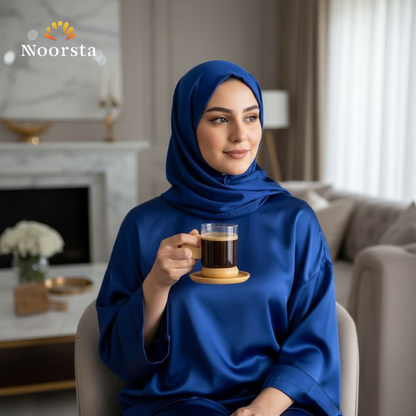 طقم فناجين قهوة بيركس بيد خشب بامبو على شكل قلب - Chic Heart-Handle Pyrex Coffee Cup Set with Bamboo Coasters - Noorsta