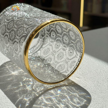 Royal Golden Rim Embossed Crystal Tumbler Set