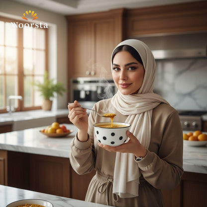 طقم بولات شوربة بورسلين منقط أبيض في أسود - Chic Black and White Polka Dot Porcelain Soup Bowl Set - Noorsta