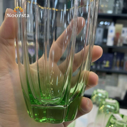 Emerald Ombre Fluted Glass Tumbler Set with 24k Gold Rim