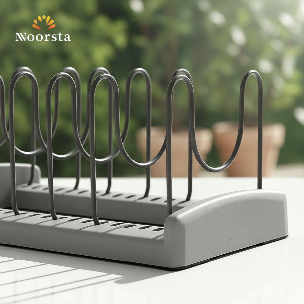 Sleek Grey Pot Lid & Plate Organizer Rack