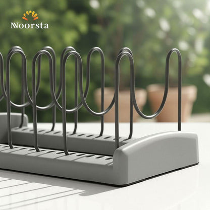 Sleek Grey Pot Lid & Plate Organizer Rack