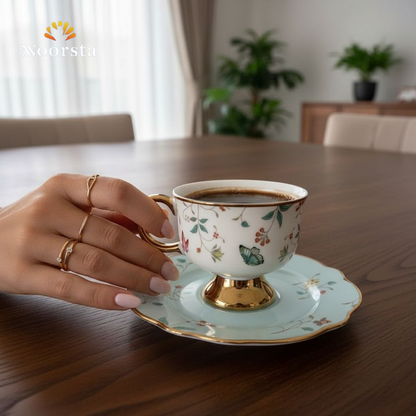 طقم قهوة بورسلين بلمسات جولد - Authentic Turkish-Style Porcelain Coffee Set - Noorsta