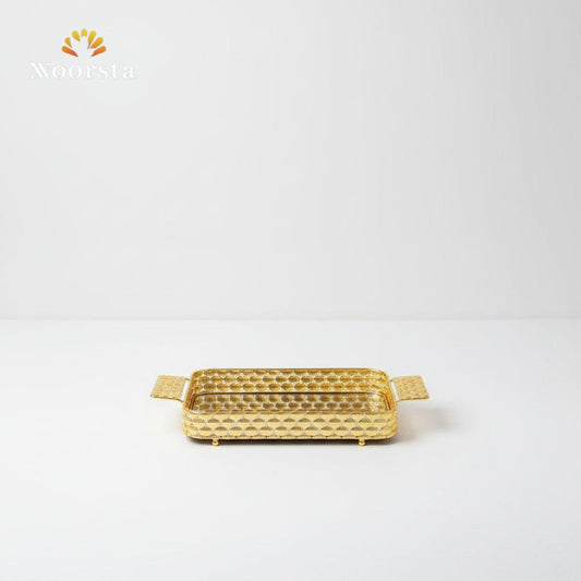 Royal Golden Mirror Serving Tray with Geometric Scalloped Edge