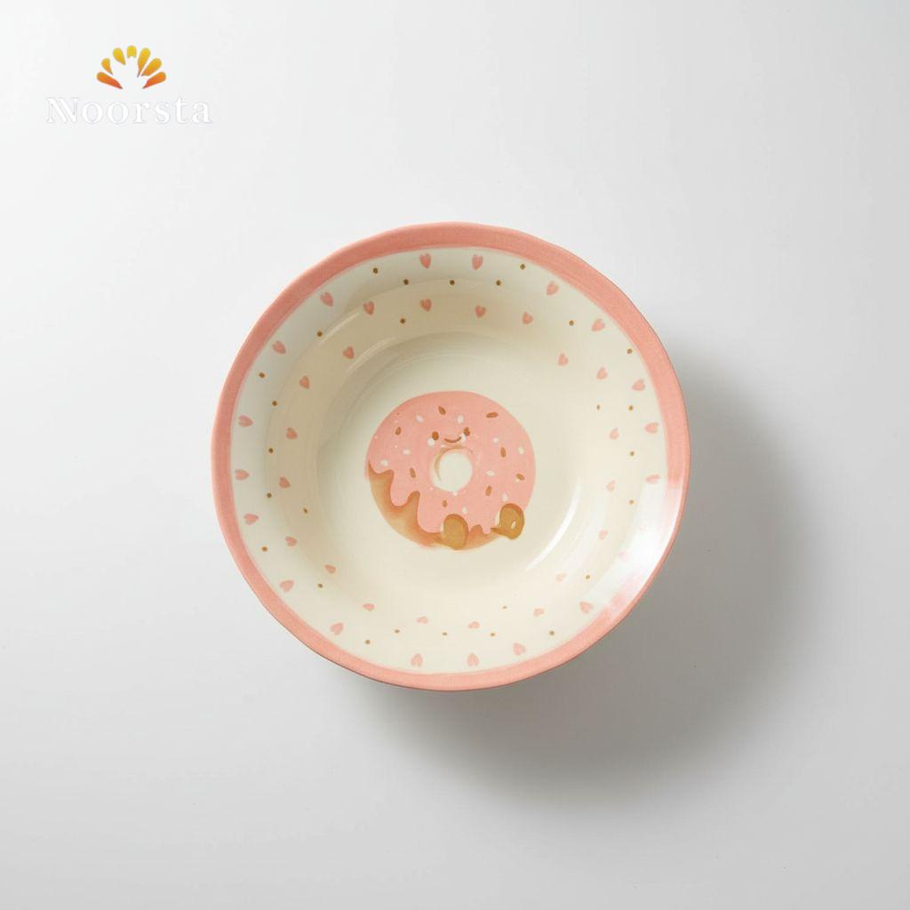طبق بورسلين غويط بتصميم دونات بينك كيوت - Playful Pink Donut Porcelain Serving Bowl - Noorsta
