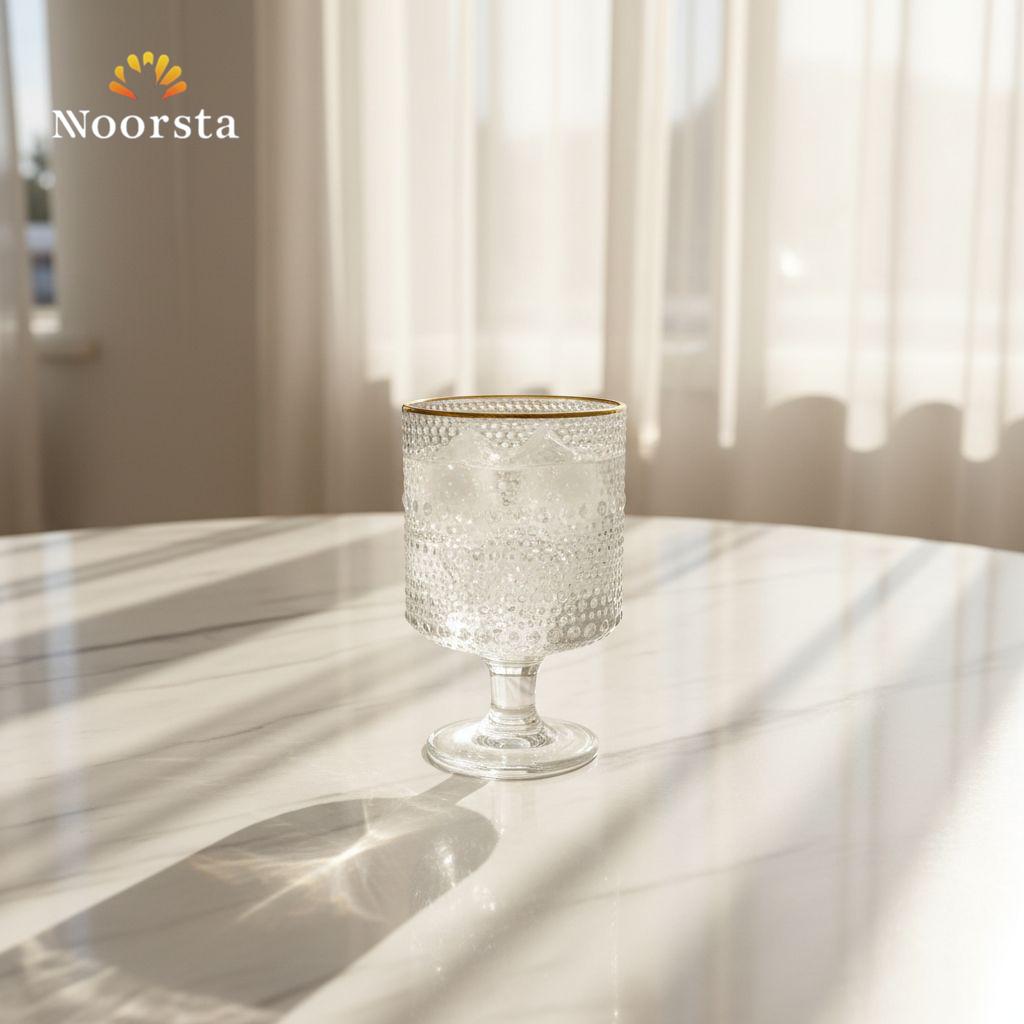 كاس زجاجي شيك بحافة دهبي لجهاز العروسة - Luxury Beaded Glass Goblet with Gold Rim - Noorsta