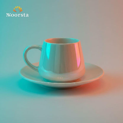 طقم فناجين قهوة لؤلؤي شيك لتقديمات الضيوف - Minimalist pearlescent coffee cup and saucer set - Noorsta
