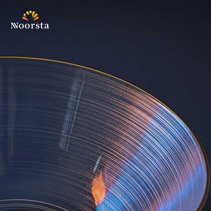بولة زجاج حراري بحرف دهبي للسلطات والشوربة - Premium Ribbed Thermal Glass Bowl with Gold Rim - Noorsta