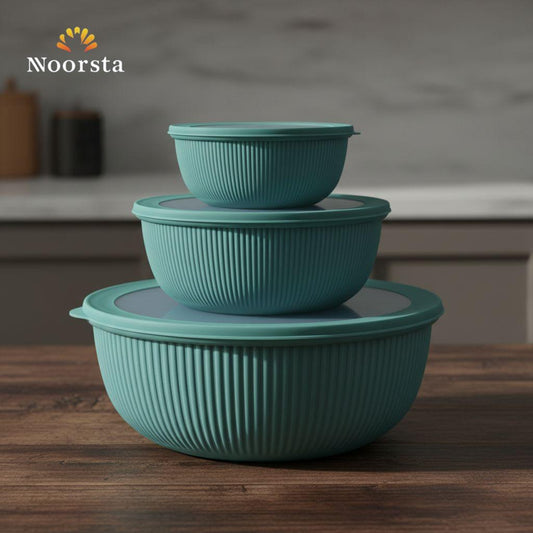 Aqua Flute Ribbed Storage & Serving Trio