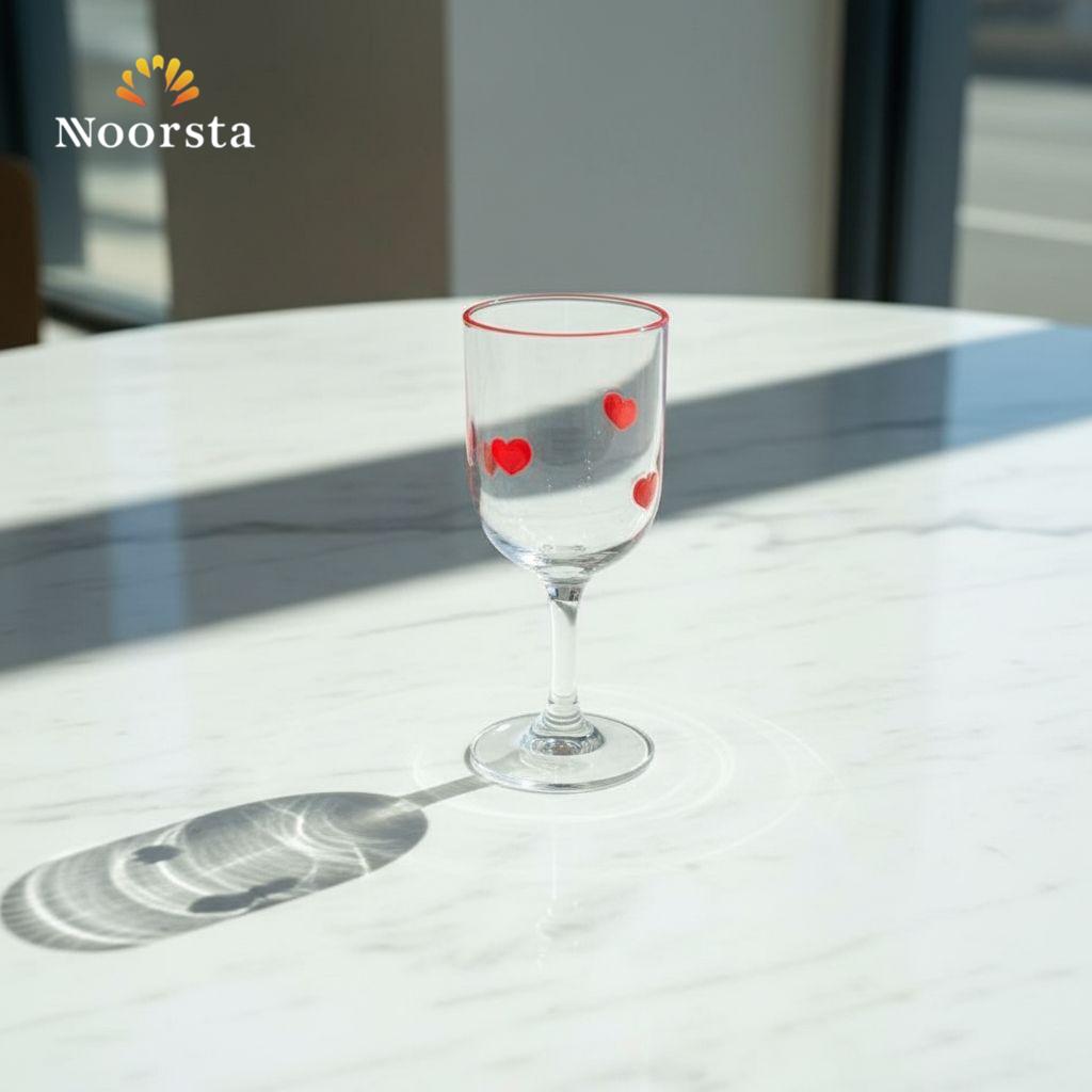 كاس زجاج شفاف بقلوب حمراء لجهاز العروسة - Amore Red Heart Clear Glass Goblet - Noorsta