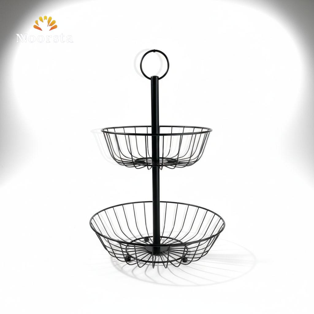 Noorsta™ Modern Matte Black 2-Tier Wire Fruit Basket & Organizer
