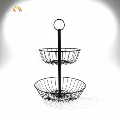 Noorsta™ Modern Matte Black 2-Tier Wire Fruit Basket & Organizer